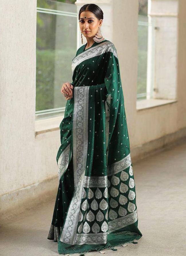 Silk Green Traditional Wear Jacquard Work Saree